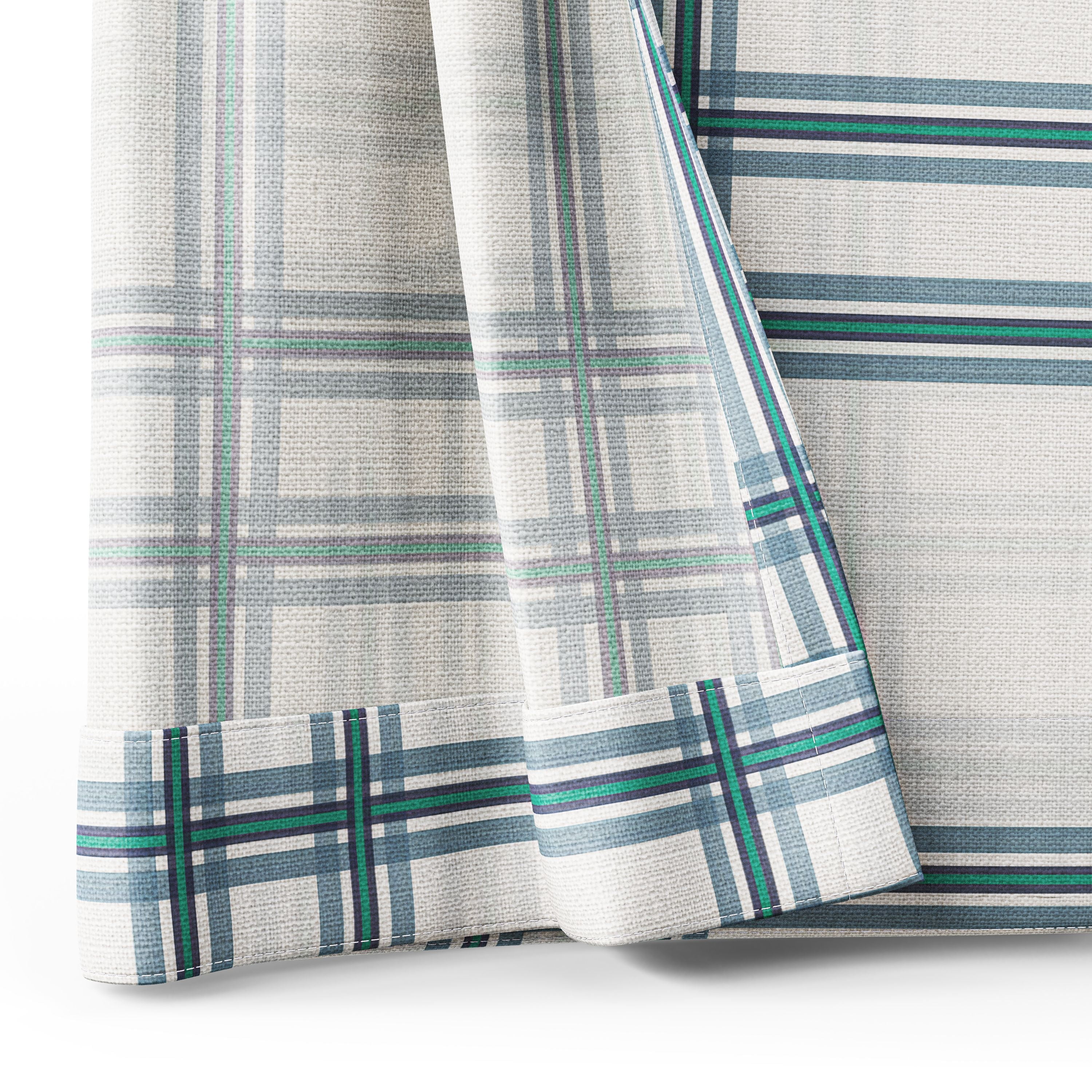 Mainstays Kids White and Blue Plaid Check Light Filtering Grommet Single Curtain Panel, 38" W x 95" L