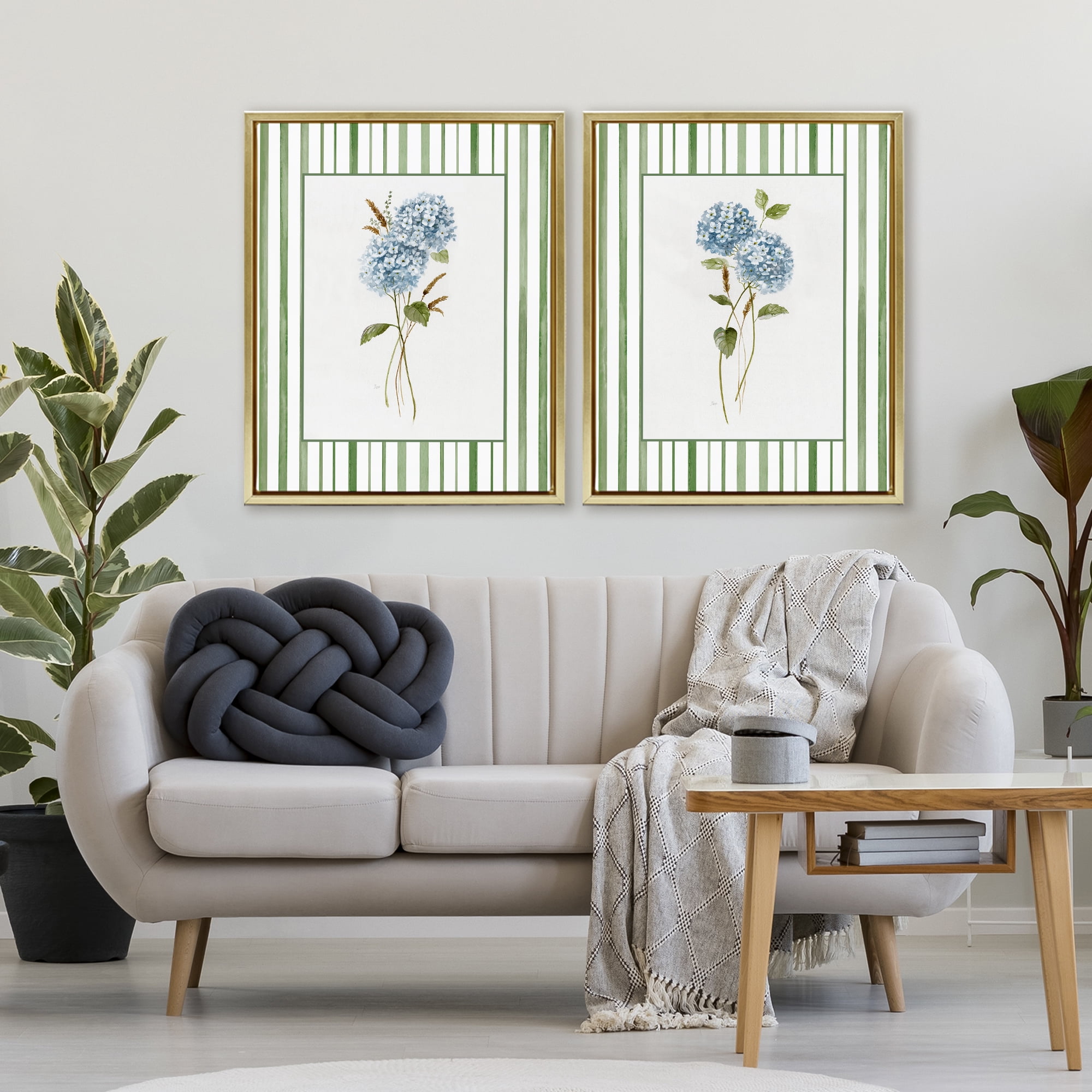 Stupell Industries Wheat & Hydrangea Sprigs 2 Piece Gold Framed Floater Canvas Set, design by Nan
