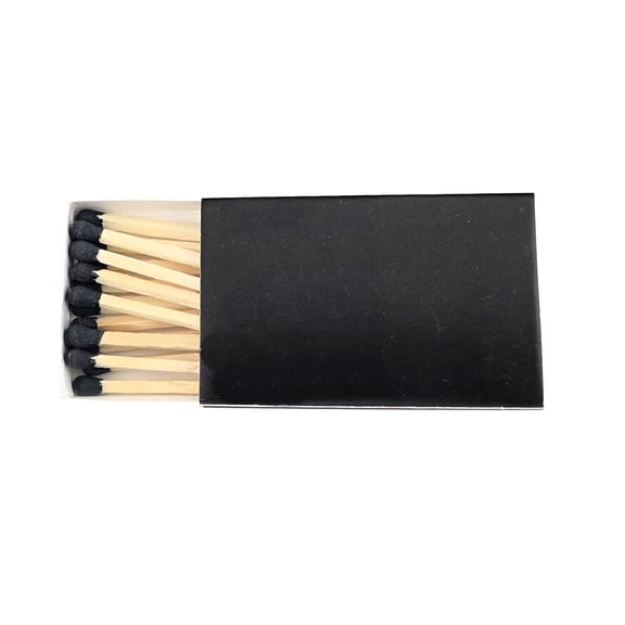Party Favors Plus Wooden Matches with Black Tips, Plain Black Cover Box, 50 Count