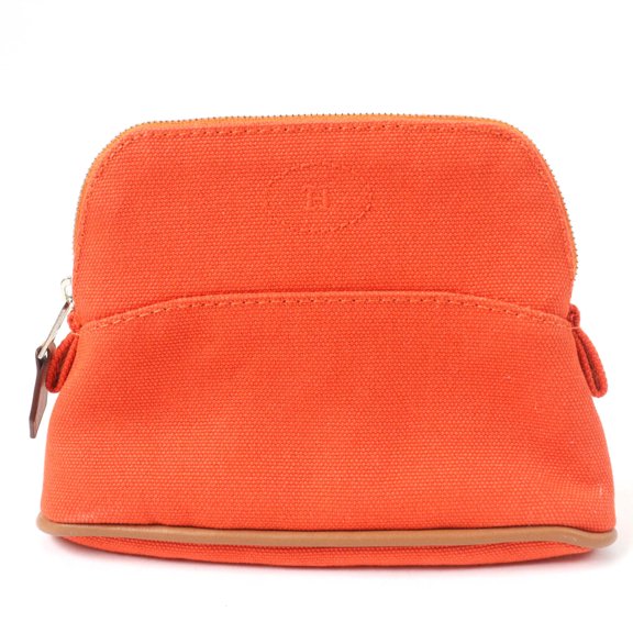 Pre-Owned HERMES Bolide Mini Pouch, Silver Hardware, H Logo, Canvas, Orange, Box... (Good)