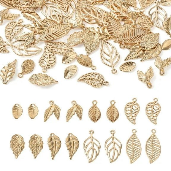 U8MO 80Pcs MIni Leaf Light Gold Zinc Alloy Pendants Charms 10.5~27x6.5~12x1~3mm