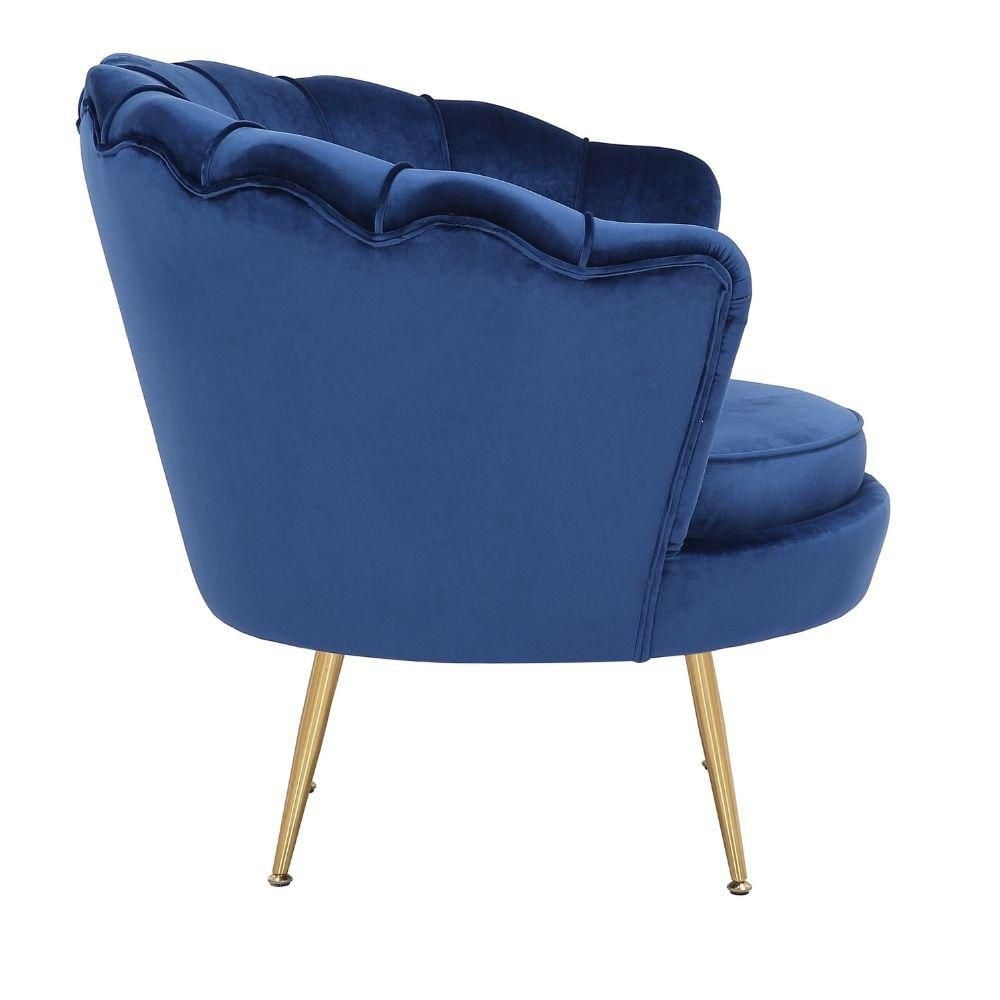 Upholstered Velvet Lounge Chair in blue with Shiny Gold Legs – Elegant Velvet Chair for Living Rooms, Salons, Spas