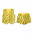 thumbnail image 4 of Teen Boy Dance Sparkly Yellow Dance Sleeveless Button Vest and Pants Outfit Set 90s Outfits for Girls Street Dance Outerwear 13-14 Years, 4 of 4