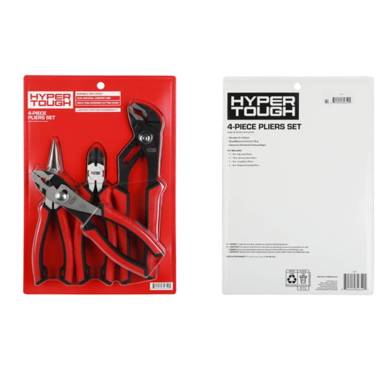 Hyper Tough 4-Piece CR-V Pliers Set with Dual Material Comfort