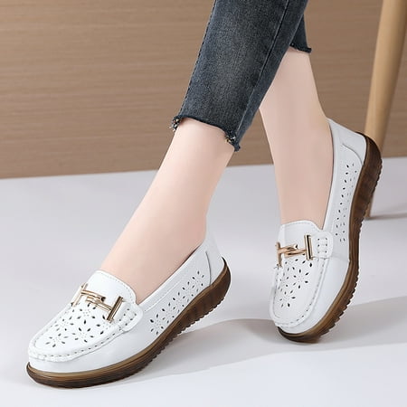 

Embroidery Hollow Out Crochet Trim Walking Flats Metal Deco Vamp Soft Platform Lightweight Flat Shoes Women s Footwear