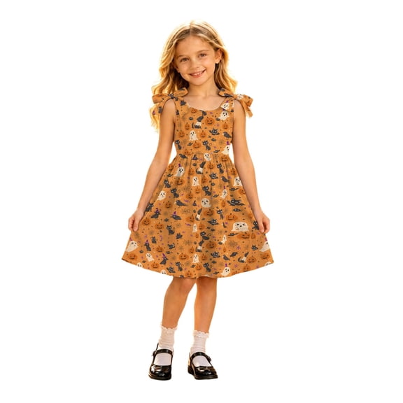 Rhuody Halloween Dresses For Girls O Neck Hallowmas Cartoon Prints Sleeveless Dresses Durable Playsuit