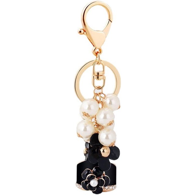LLavero de diamante con forma de botella de Perfume, monedero con cuentas de perlas y nudo, llavero personalizado para mujer, monedero, cartera, llavero de coche para niñas JAMW Sencillez