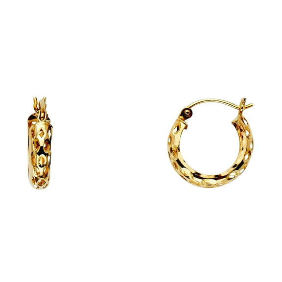 14k Yellow Gold Perforated Hoop Earrings 14x14mm Hoop Earring for Women - .8 Grams