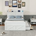 thumbnail image 2 of [Luckynote]Full Size Wooden Bed with Storage Headboard with Outlets, Extendable Bed with Twin Size Trundle with Three Storage Drawers,White, 2 of 15