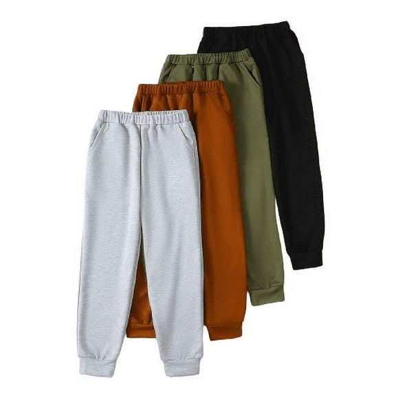Mikrdoo Boys' Sweatpants - 4 Pack Comfy Solid Color Jogger Pants with Pockets (Size: 7-15)