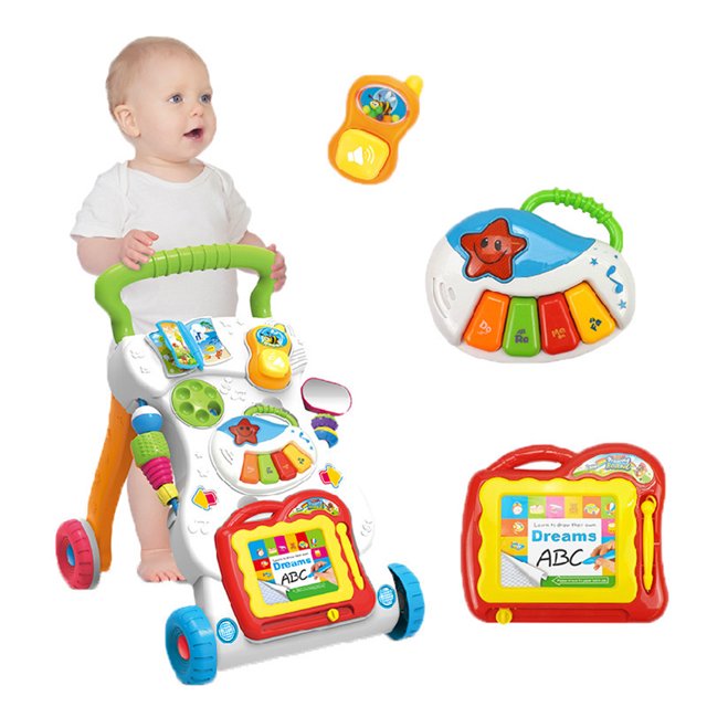 Andador de aprendizaje sentado y de pie, andador de actividades para principiantes con música, andador para bebé con velocidad ajustable