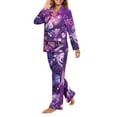 thumbnail image 3 of Garronmavis Purple Butterfly Flower Pajama Set for Women Classic Button Down Long Sleeve Sleepwear Breathable Comfy Lounge Sets with Pockets, 3 of 7