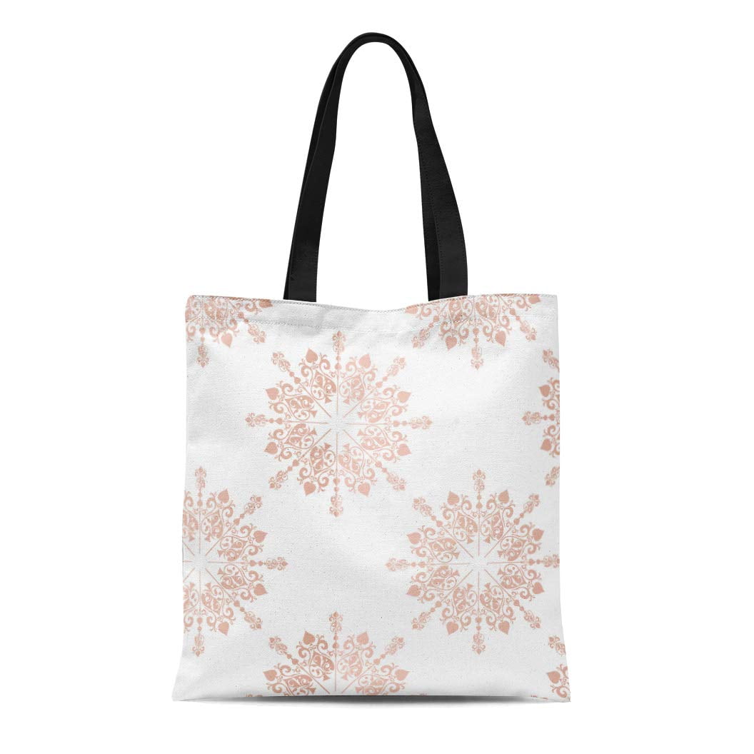 ASHLEIGH Canvas Tote Bag Pink Blush Rose Gold Large Floral Lace Toile