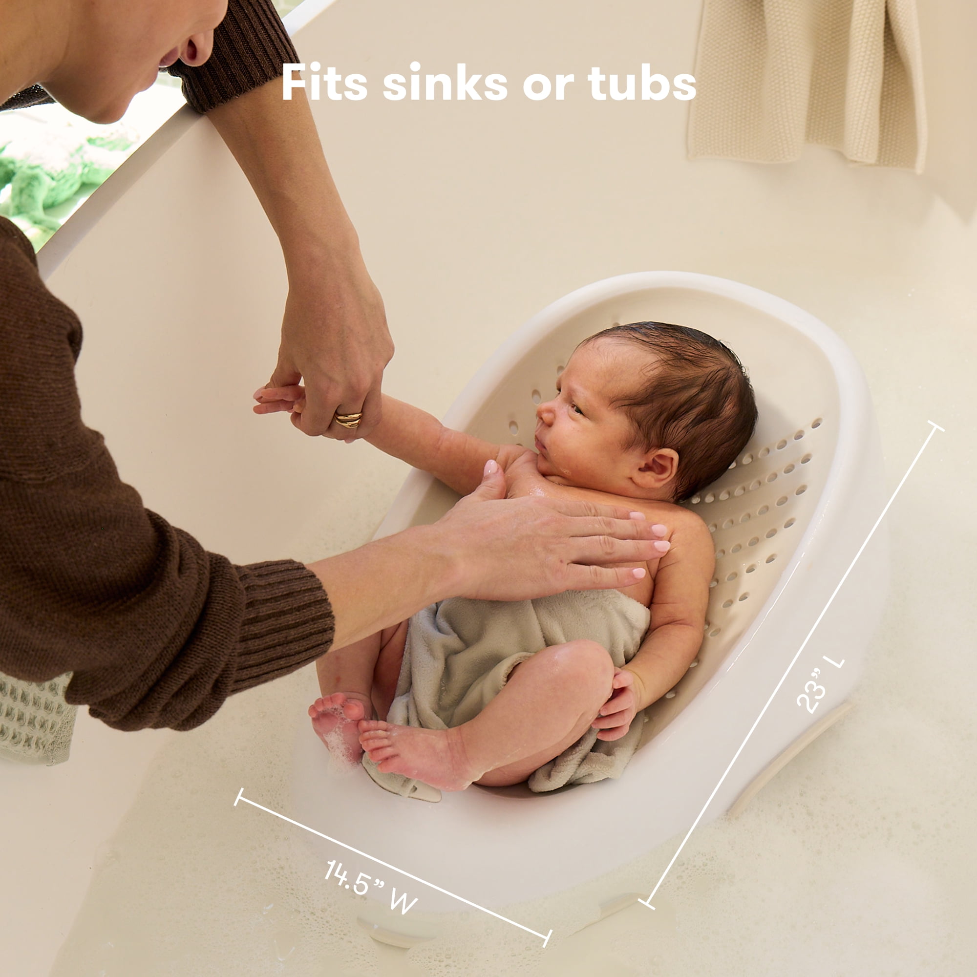 Frida Wrap + Warm Newborn Baby Bather, Microfleece Blanket, 0-6 Months - Cream
