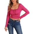 thumbnail image 1 of INSPIRAR CHIC Blusa Casual de Cuello Cuadrado con Fruncidos de Manga Larga Ajustada y Cortada en Color Rosa Fucsia, 1 of 6