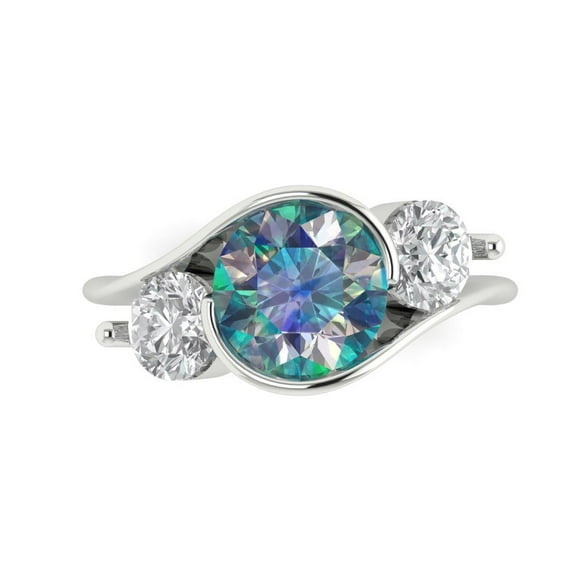 Three-Stone Engagement Ring for Women - 3.5ct Blue Moissanite in 18K White Gold Promise Ring