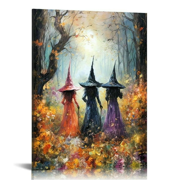 Framed Beautiful Witches Coven Scenic Canvas Painting Witches Poster Halloween Canvas Print Vintage Wall Art Spooky Home Decor Perfect Gift for Horror Fans Modern Artwork For Bedroom Living Room