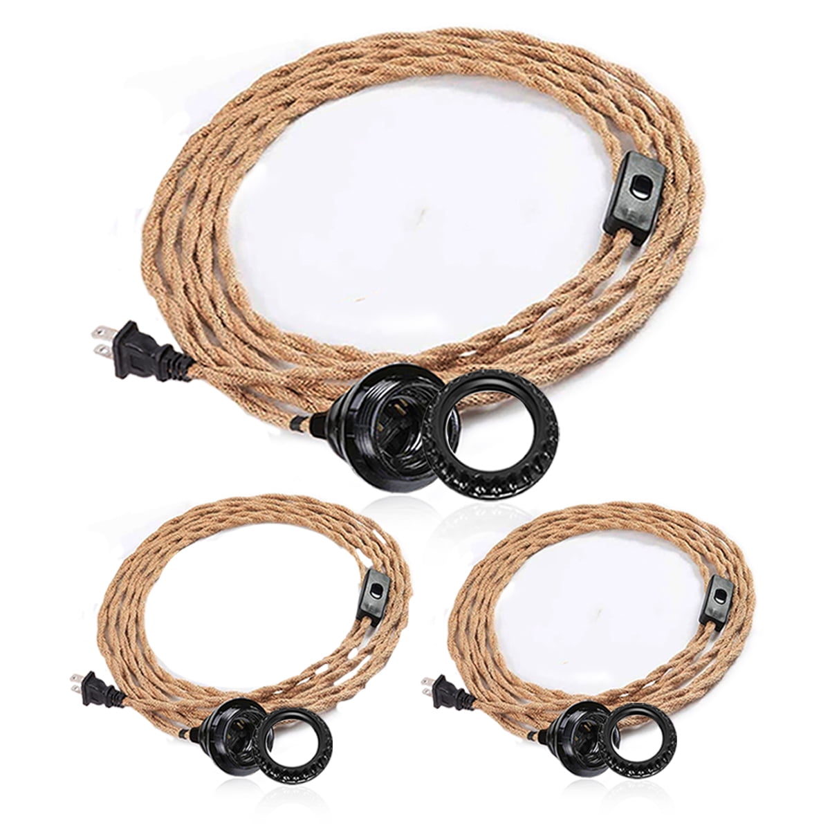Pendant Light Cord Hanging Light Kit with Switch Plug in 15FT Hemp Rope