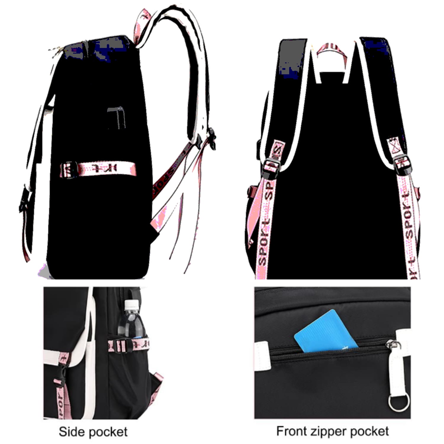 Demon Slayer Nezuko by Moning Women's Waterproof High Quality Canvas School Backpack, Black