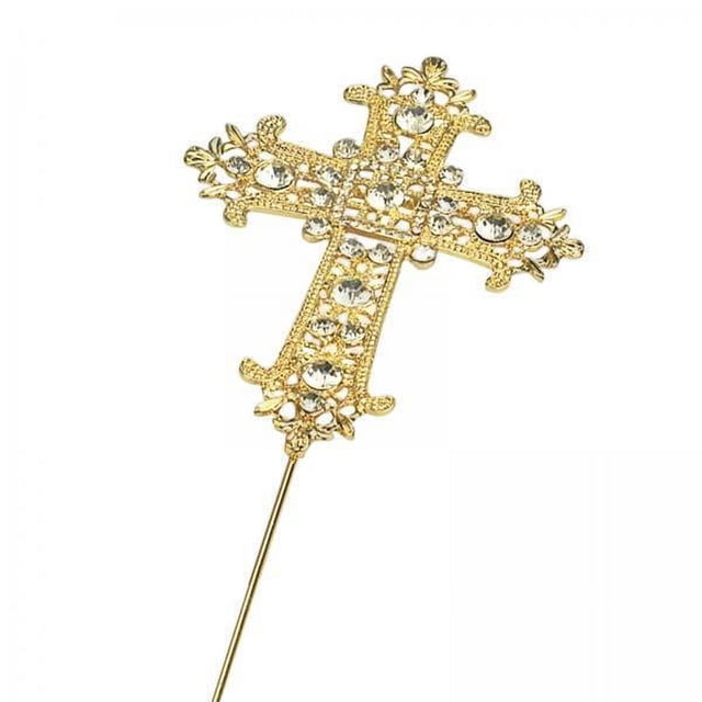 2x Glitte Cross Cake Topper Recuerdo Decoración Rhinestone Vintage Cake Decoración Cross Bunting para Aniversario ta Bautizo Niños Niño 2 piezas