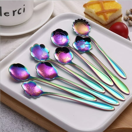

GROFRY Stirring Spoon Practical Delicate Stainless Steel Long Handle Coffee Mixing Flower Scoop for Home