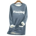 thumbnail image 1 of Fashnice T-shirt pour Femmes Imprimé Lettre Chandail Col Rond Chandail en Molleton Chaud Automne Hauts Bleu Mer avec Flocons de Neige 4TG, 1 of 2