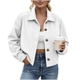 thumbnail image 2 of MLCDZ Womens Corduroy Jacket Cropped Fall Long Sleeve Button Down Turn collared Coat Casual Lightweight Solid Color Bomber Outerwear with Pockets, 2 of 9