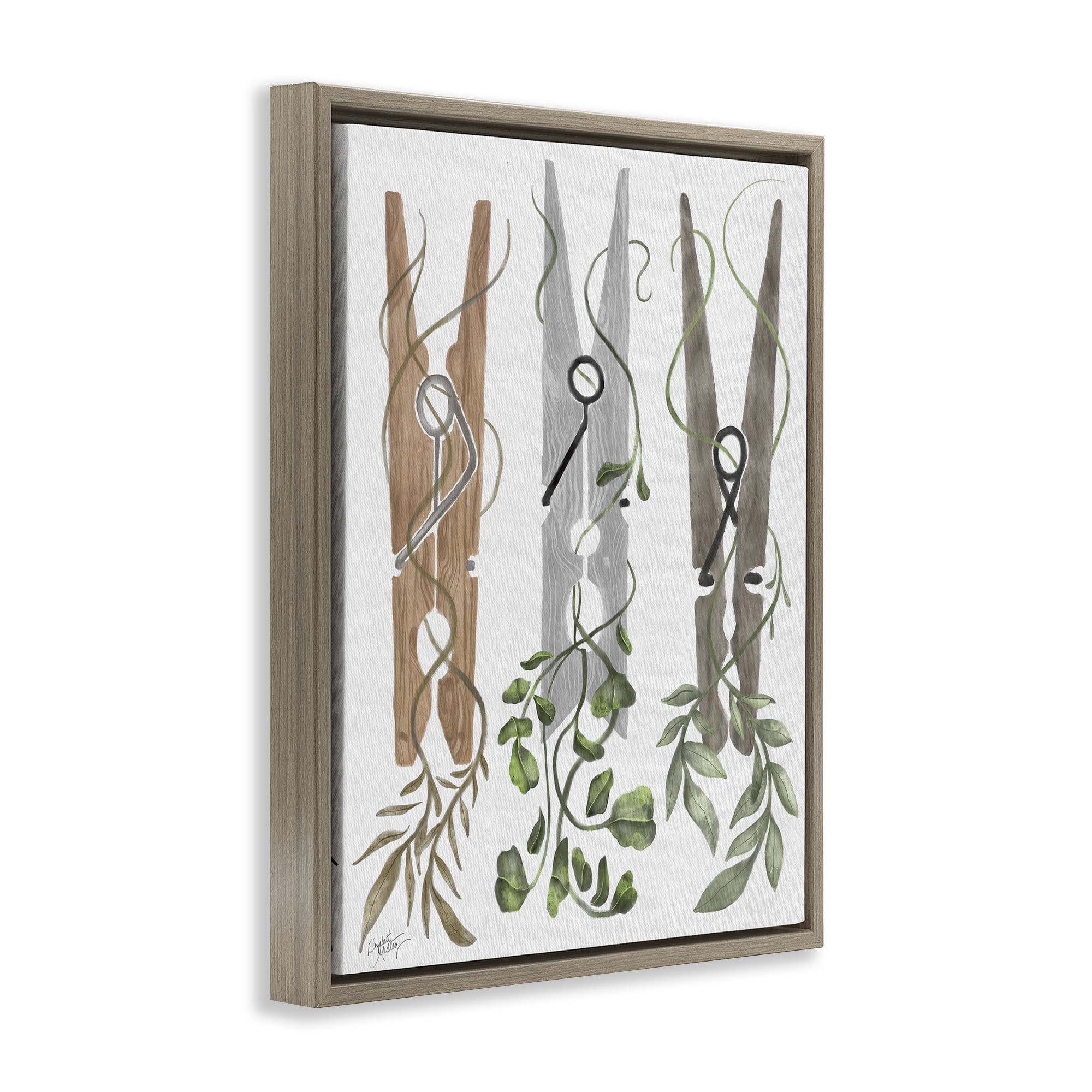 Stupell Industries Ivy Wrapped Clothespins Brown Framed Floater Canvas Wall Art, design by Elizabeth Medley