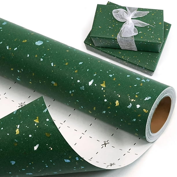 Rollo de papel para envolver regalos MAMUNU, 43 x 10 m, diseño de lámina verde