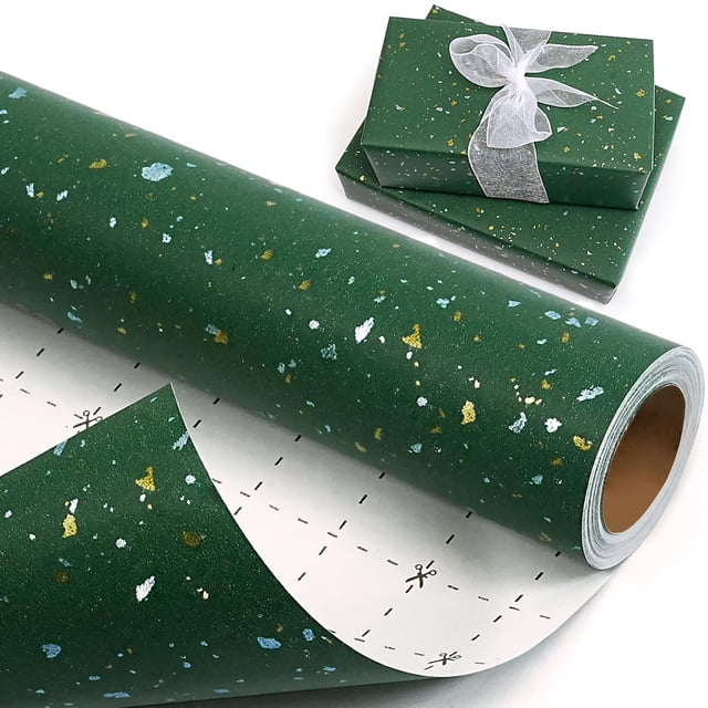 Rollo de papel para envolver regalos MAMUNU, 43 x 10 m, diseño de lámina verde