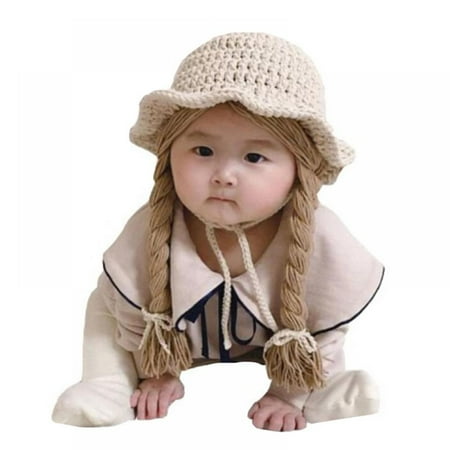 

Apocaly Children s Knitted Hat Cute Wig Big Braid Baby Princess Hat 2-4Y