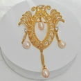 thumbnail image 6 of Vintage Gold Tone Pink Pearl Dangle Opens Marquise Shaped Brooch with Wing Mother Gift Jewelry, 6 of 9