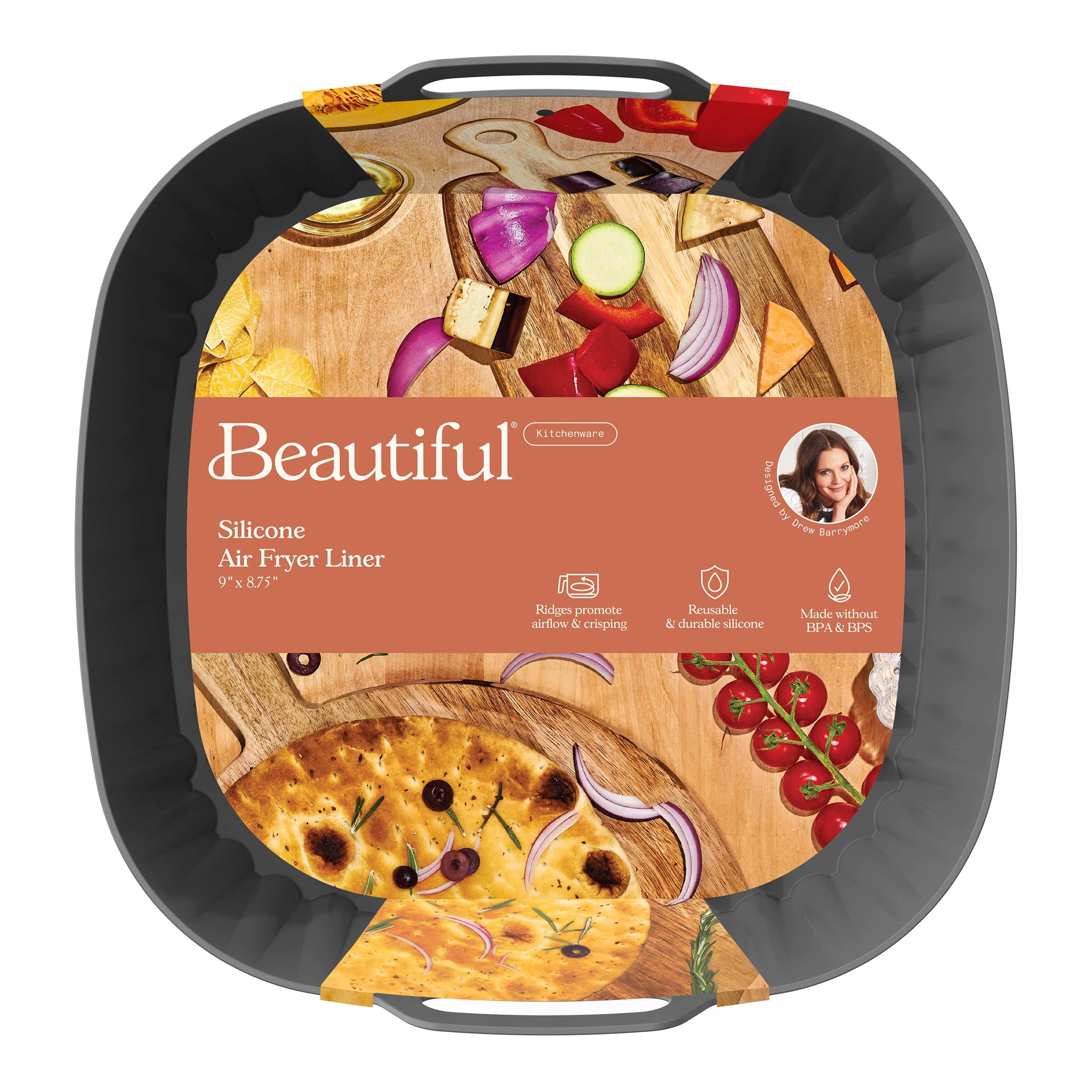 Beautiful Silicone Air Fryer Liner, Oyster Grey by Drew Barrymore