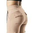 thumbnail image 6 of Woman Pants Women's Pants Work Sports Elastic Waist String Side Pocket Small Leg Trousers Beige 14(XXXL), 6 of 8