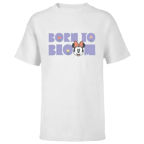 Disney Minnie Mouse Born to Bloom Springtime Flowers Retro - Short Sleeve T-Shirt for Kids - Customized-White