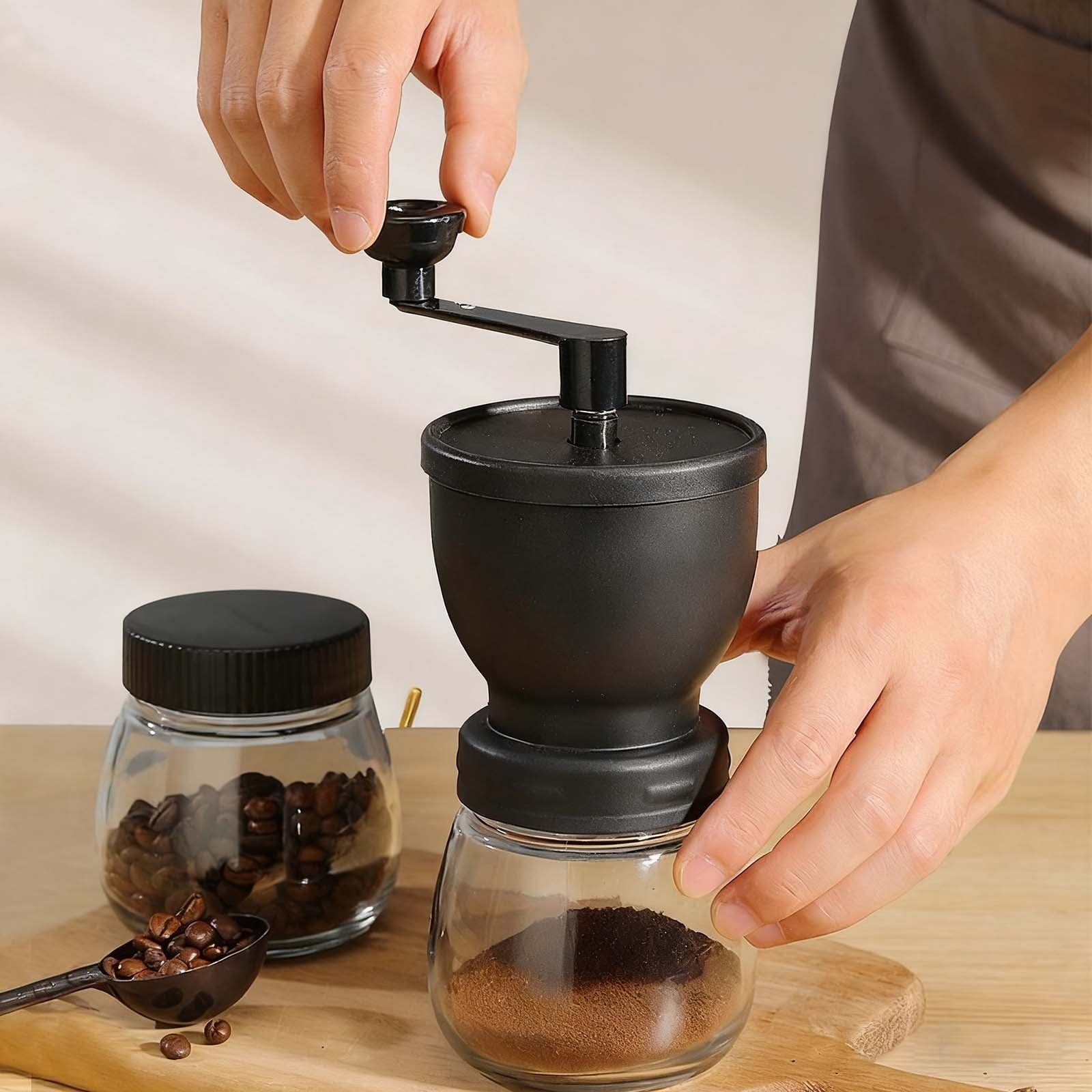 Portable Manual Coffee Grinder with Adjustable Ceramic Burr & Bonus Glass Jar for Home, Office & Travel