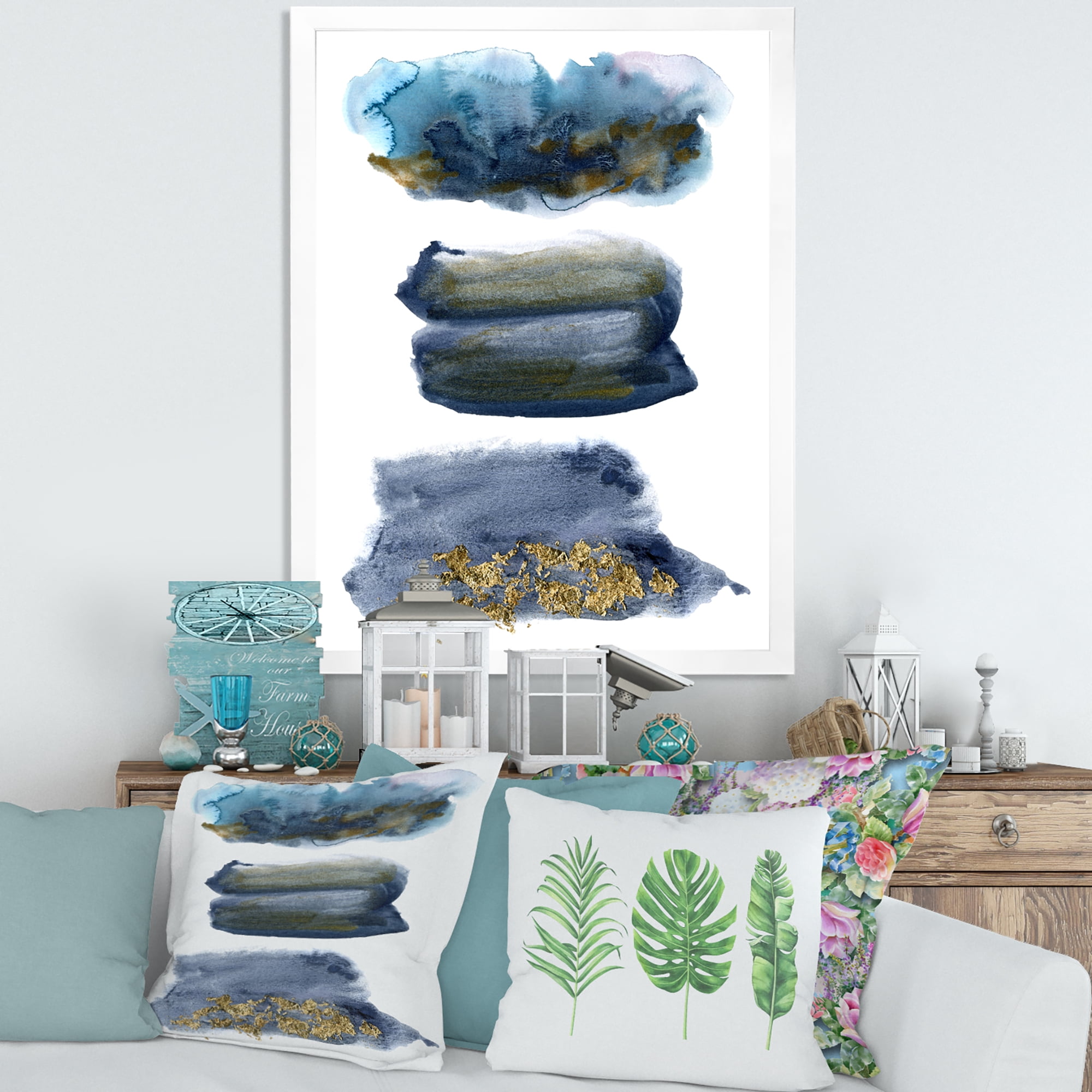 Designart 'Abstracts Clouds With Golden Touches' Modern Framed Art Print