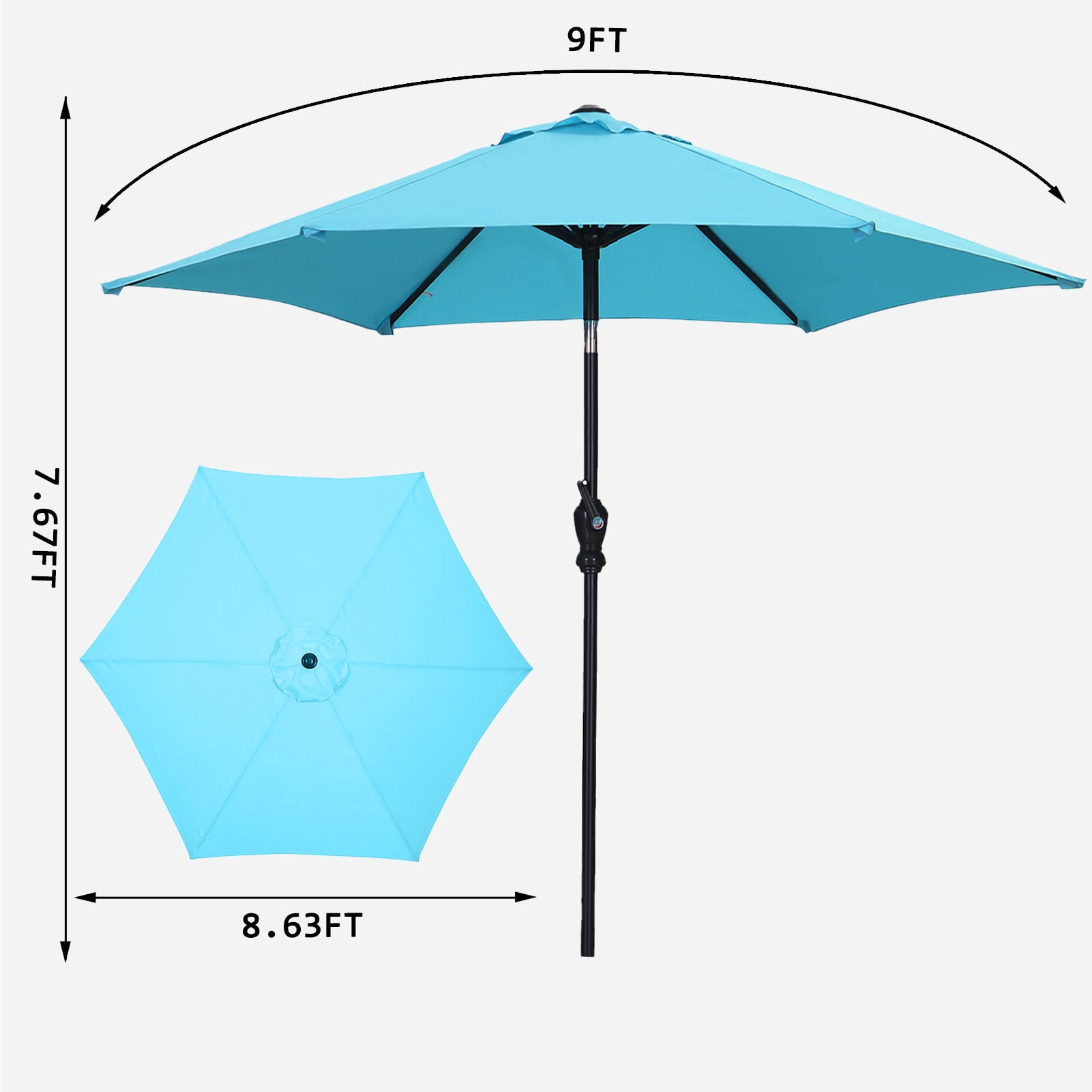 Autlaycil 9ft Outdoor Patio Table Umbrellas 6 Ribs W/ Tilt Crank for Patio Garden and Poolside- Blue