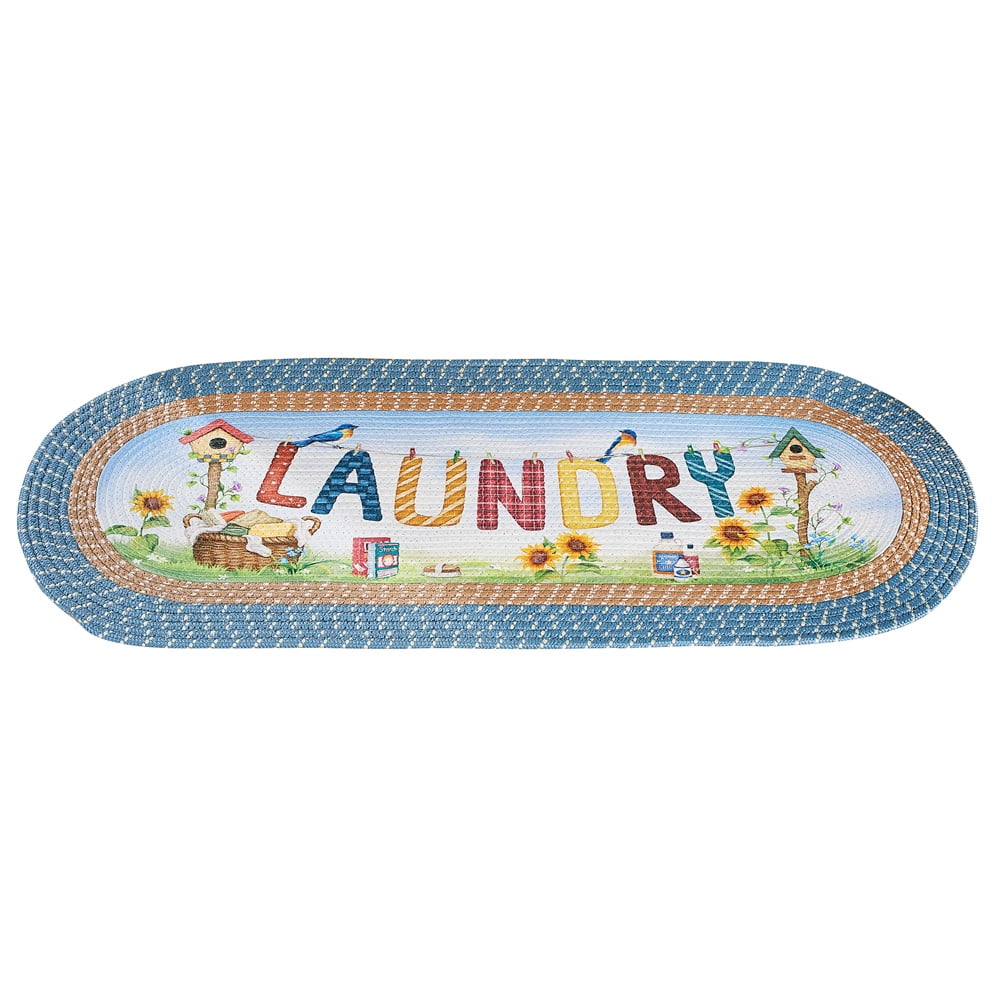 Collections Etc Cheerful Laundry Day Outdoor Scene Braided Runner Rug