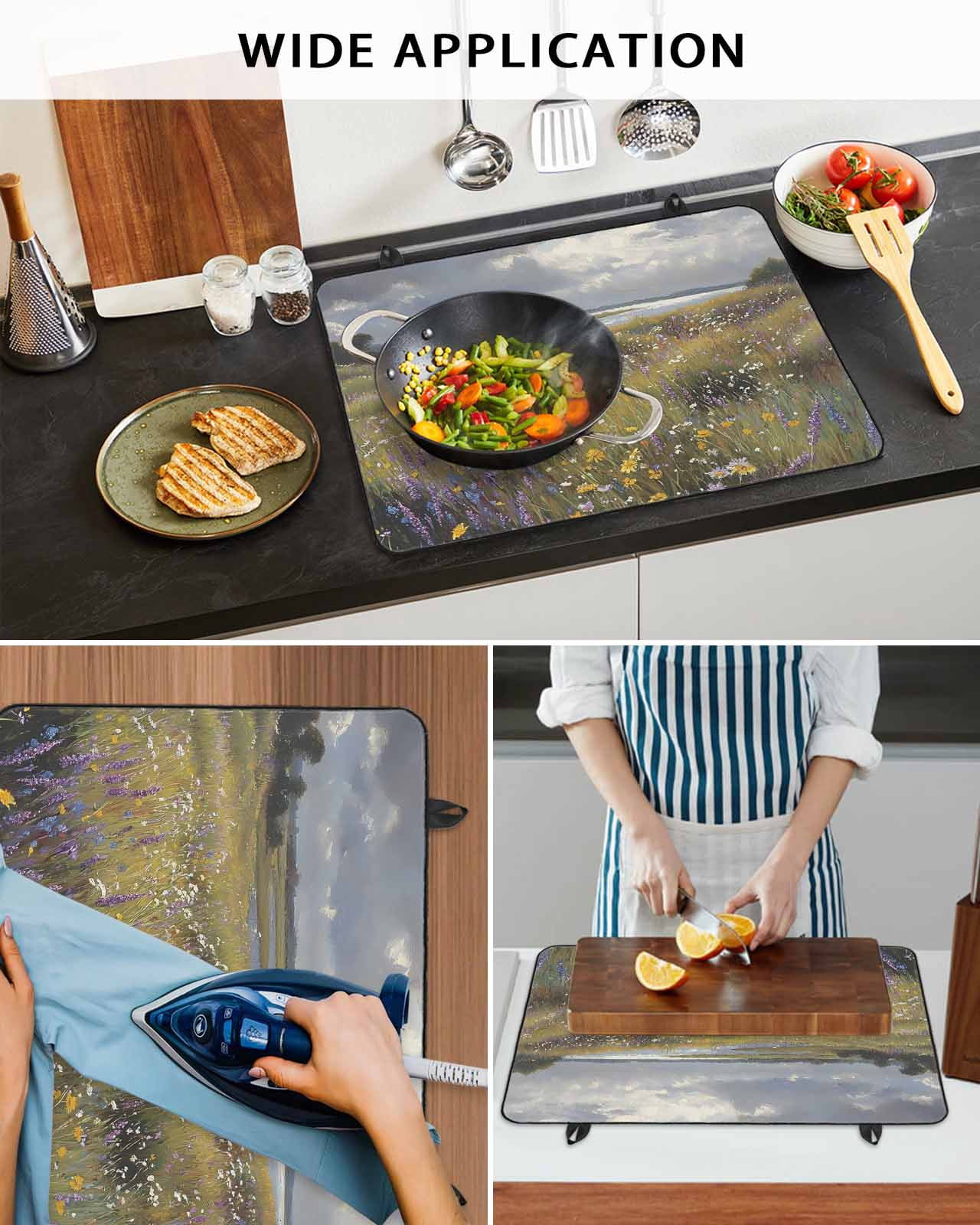 nqOlkjepod Large Induction Cooktop Protector Mat 36"x21", Spring Floral Stove Top Covers for Electric Stove, Modern Oil Painting Farmhouse Decorative Stove Burner Cover Mats, Glass Top Stove Cover