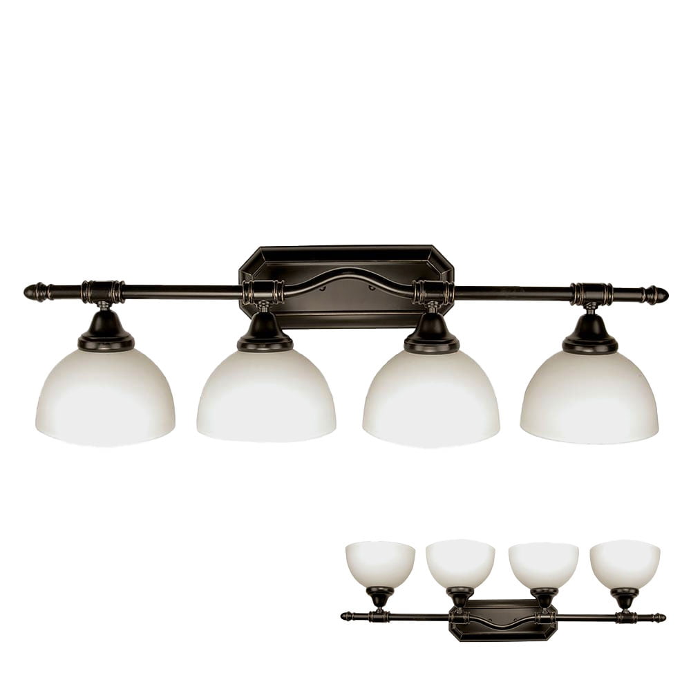 4Bulb Bathroom Vanity Light Bar Fixture with Opal Glass Globes, Oil