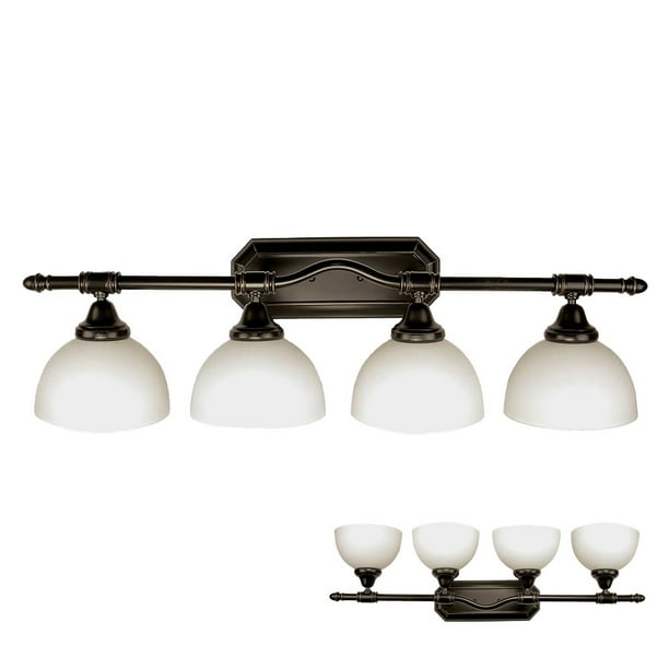 4Bulb Bathroom Vanity Light Bar Fixture with Opal Glass Globes, Oil