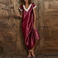 thumbnail image 2 of CAIXIA Women'S Robes Elegant Women's Satin Sleepwear Long Loose Fit Nightgown V-Neck Short Sleeve Lace Trim Home Dress, 2 of 6