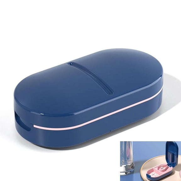 Small Pill Cutter and Splitter with Storage, Stainless Steel Blade for Large or Small Pills, V-Shaped Grip for Accurate Cutting, Portable Travel Medication Splitter for Purse Pocket