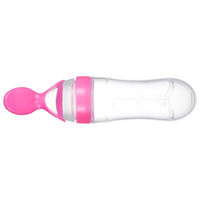 Biberón Cuchara Silicona PP Seguro Suave BPA Sin fondo redondo elástico Alimentador de alimentos para bebés Rosa