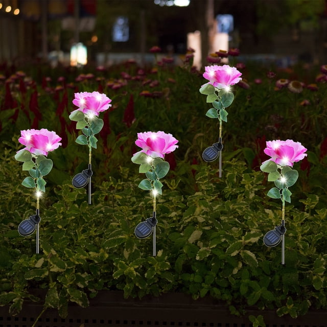 Decoraciones navideñas, adornos navideños, regalos navideños, decoración de temporada, luces solares de suelo con rosas de simulación, impermeables para exteriores, para jardín, césped, luz LED de reg