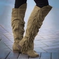 thumbnail image 5 of Kcodviy Bottes pour Femmes Décontractées Isolées Bottes de Neige Femmes Courtes Rétro à Franges sur la Grand Largeur Bottes pour Femmes Neige Genou Longues Bottes Carrées Chaussettes Bottes de Neige Femmes Talons Chaussures, 5 of 5