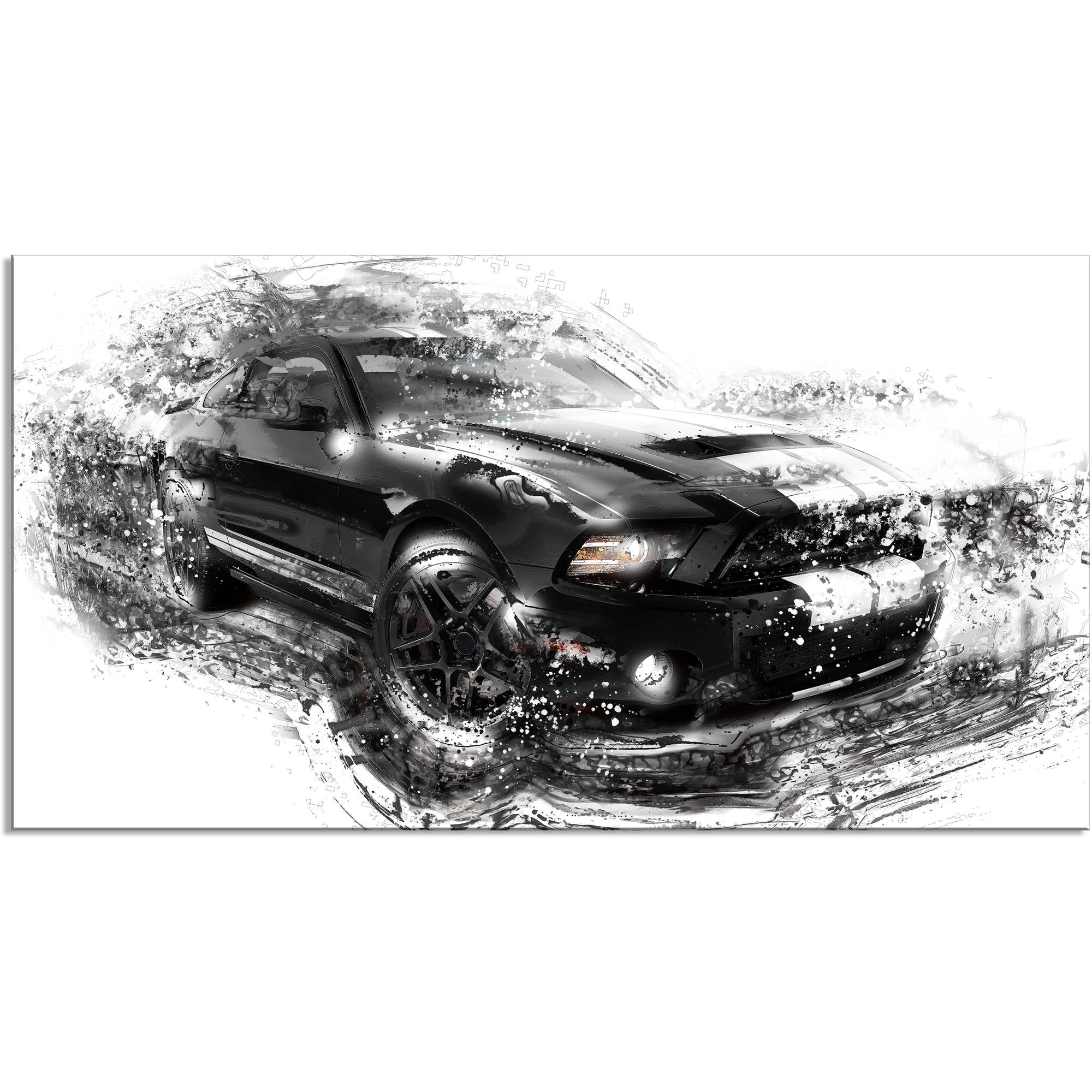 DESIGN ART  "Black and White Muscle Car" Canvas Art Print