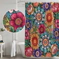 thumbnail image 5 of Boho Teal Flower Shower Curtain, Waterproof Shower Curtains for Bathroom, Spring Bohemia Chic Red Yellow Floral Washable Fabric Bathtub Curtain Set Bath Decor with 12 Hooks Stall 36"x72", 5 of 8