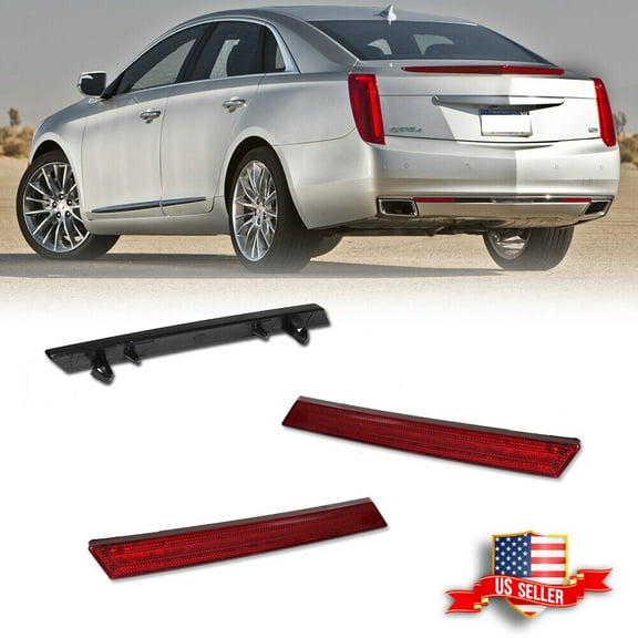 GTINTHEBOX Pair For Cadillac XTS 2013-2017 Red Lens Rear Bumper Lower Reflector Lights Trim